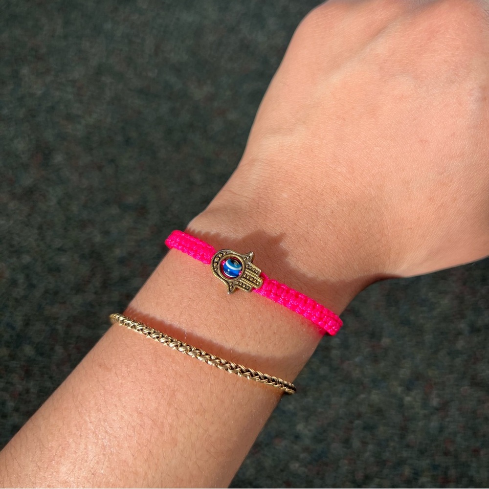 Neon Pink & Blue Hamsa Evil Eye Woven Embroidered Protection Good Luck Bracelet